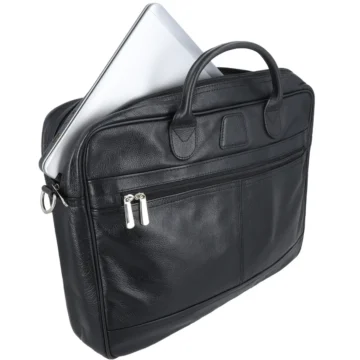 Black Venture Vault Laptop Leather Bag 1