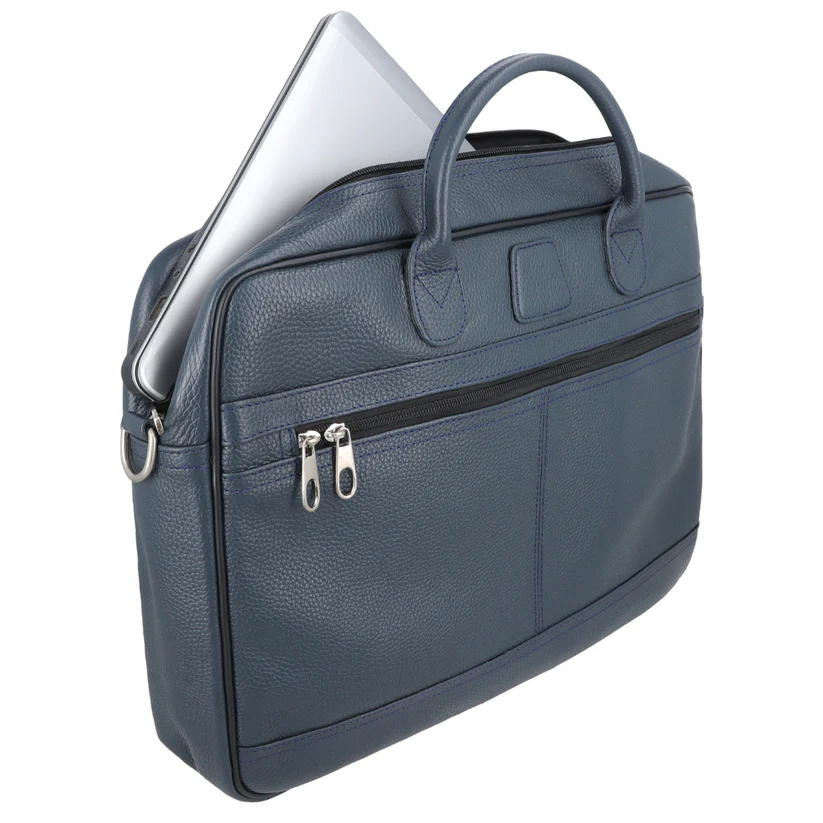 Navy Venture Vault Laptop Leather Bag 1