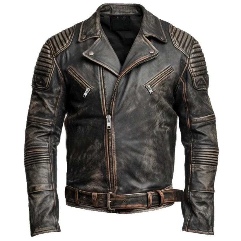 Vintage Brown Distressed Biker Genuine Leather Jacket a